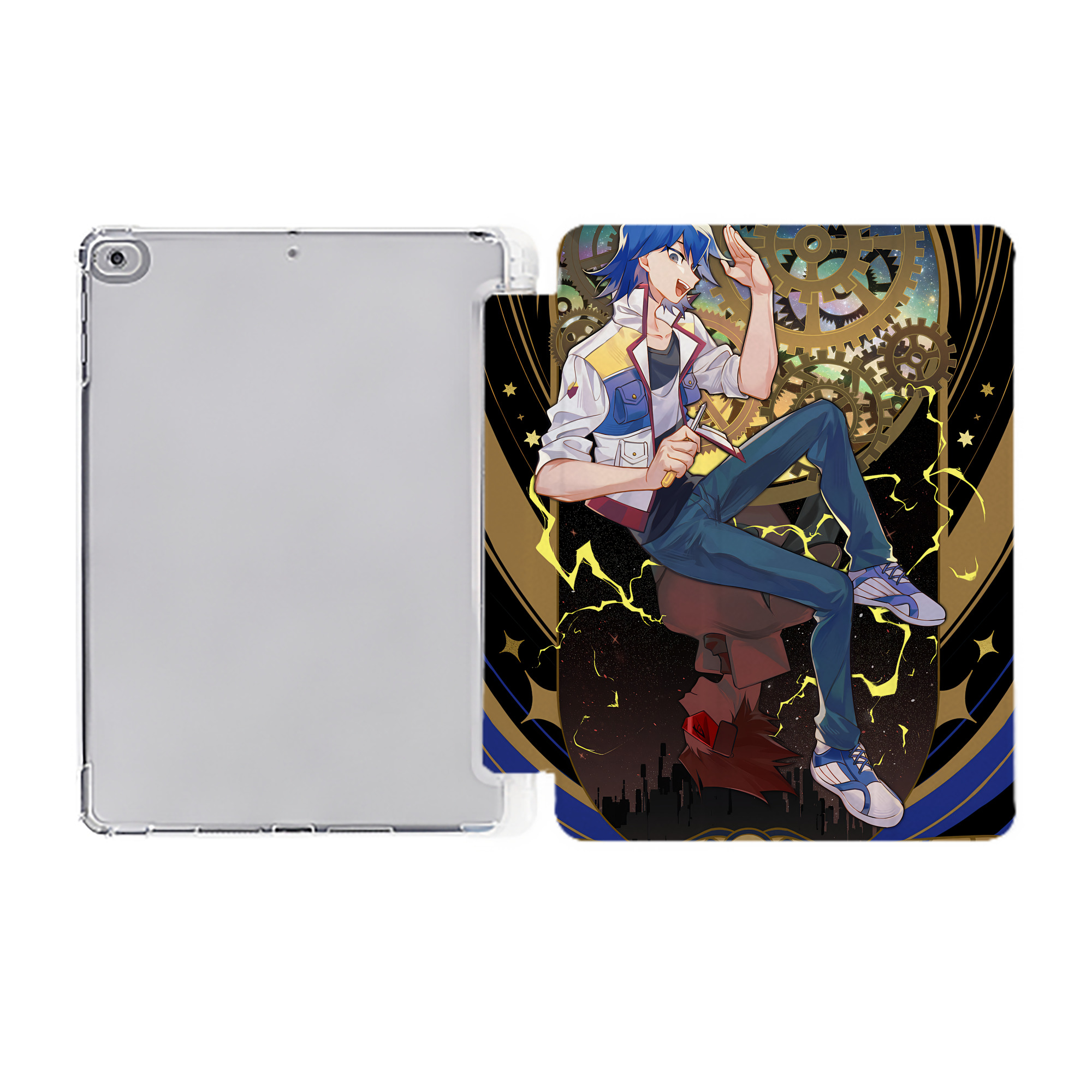 （画像用） 遊☆戯☆王 Yu-Gi-Oh! IPad ケース ペン収納付き 三つ折りスタンド PUレザー×シリコン 対応機種9.5/10.5/10.9インチ